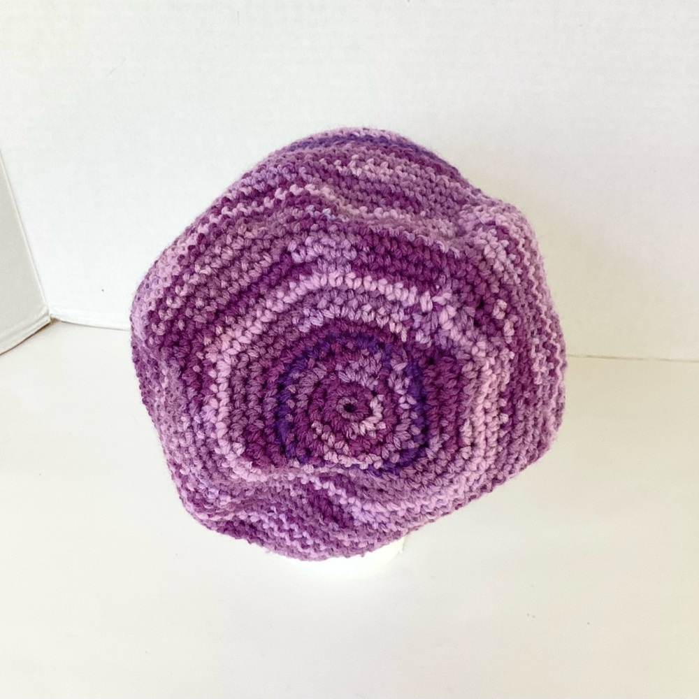 Hat Hand Crafted Purple BeanieStriped Varigated Floral Crochet - Picture 6 of 16